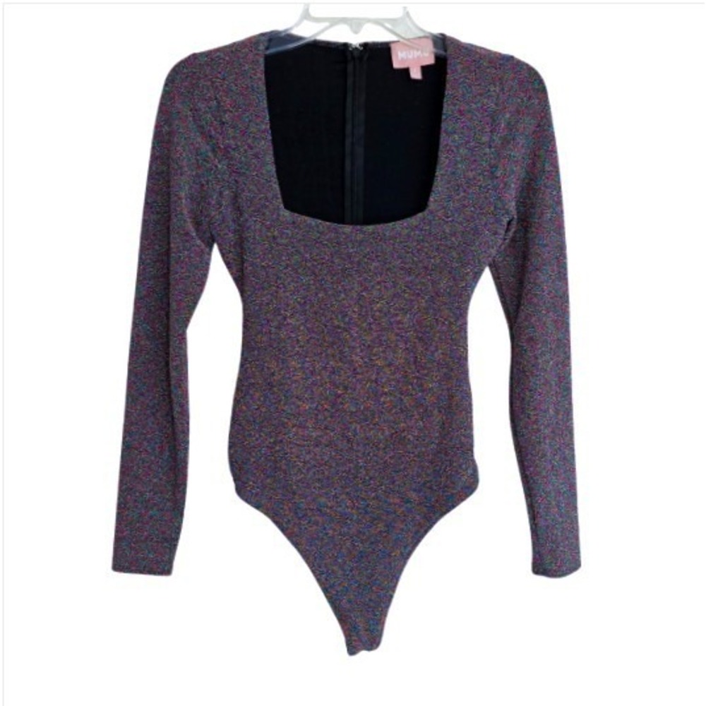 Show Me Your Mumu Metallic Unreal Bodysuit Women Large Rainbow Sparkle Zip EUC - Picture 7 of 12